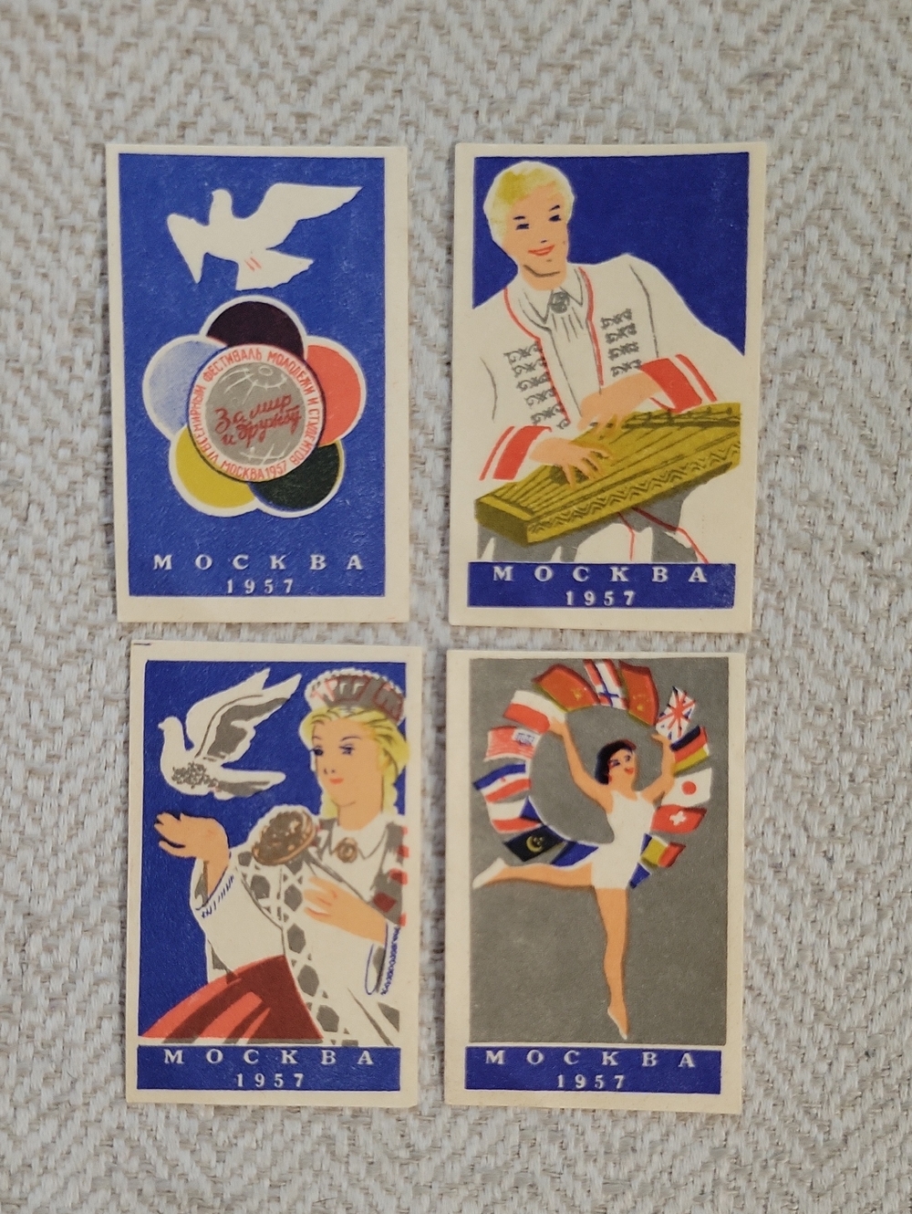 Vintage 1957 Moscow Matchbox Art Cards - 6th World Festival Of Youth & Students